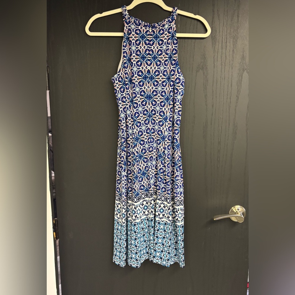 Wisp Maxi Dress Blue and White Geometric
